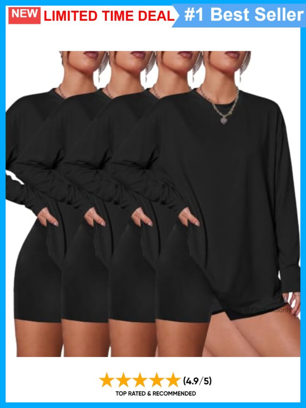 Long Sleeve Oversized T Shirts Basic Fall Tops 4 Pack